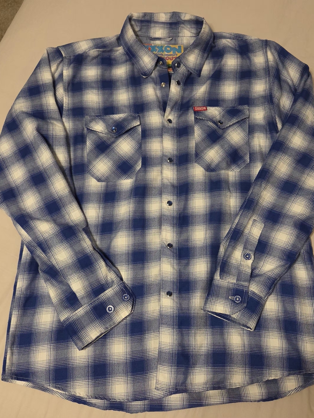 Dixxon Flannel Co. "Wipeout" Blue White Plaid D-Tech Long Sleeve Shirt Men's Lrg